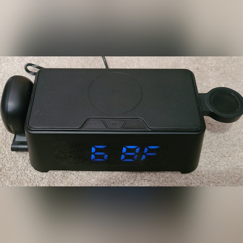 Black LED Clock with Wireless Charger